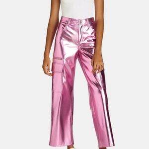No Boundaries  Metallic Pink Wide Leg Cargo Pants. Size 8-10